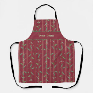 Tablier Branche de feuilles sur papier peint rouge