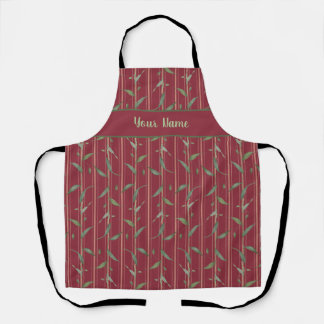 Tablier Branche de feuilles sur papier peint rouge
