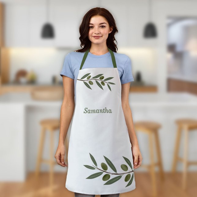 Tablier Branche d'olive aquarelle (Watercolor Olive Branch Apron)