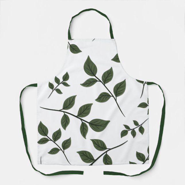 Tablier Branches de feuillage avec Feuilles verts en blanc (Recto)