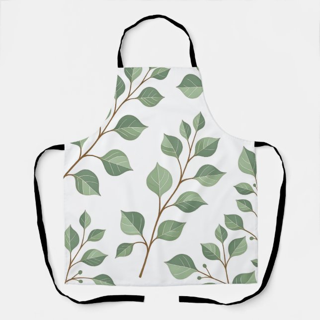Tablier Branches feuillues vert sauge Aquarelle botanique  (Recto)