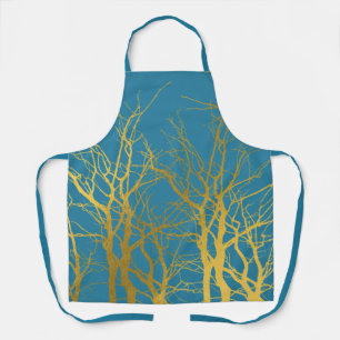 Tablier Branches Gold Tree Motif Arrière - plan bleu