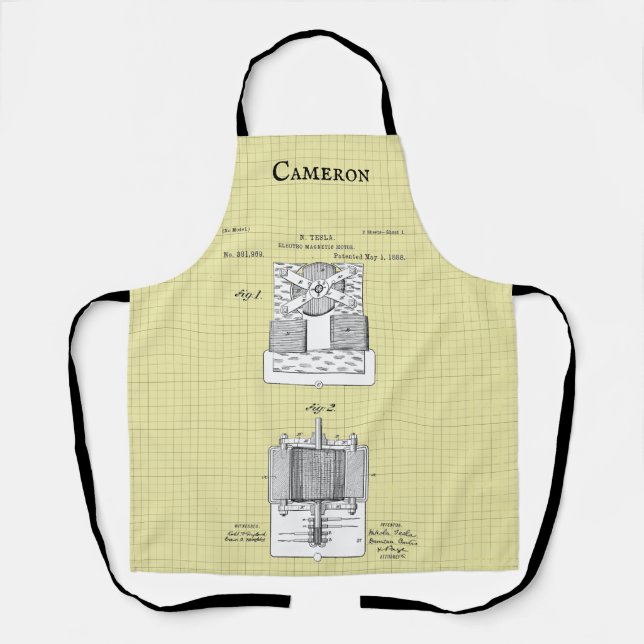 Tablier Brevet magnétique Tesla vintage Personnalisé (Recto)