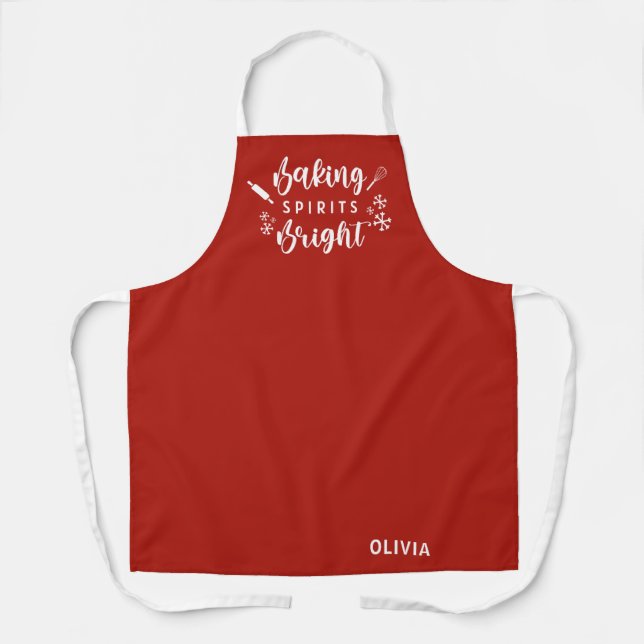 Tablier Bright Red Baking Spiron de vacances avec nom (Recto)