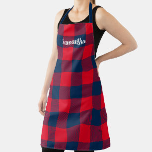 Tablier Bright Red Navy Blue Buffalo Plaid Personnalisé
