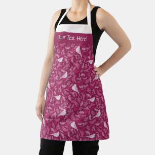 Tablier Bright rose Mauve Hiver Blanc Bird Motif Floral
