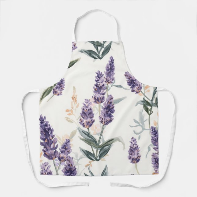 Tablier Brins de Lavande Aquarelle Botanique Fleur Violet (Recto)