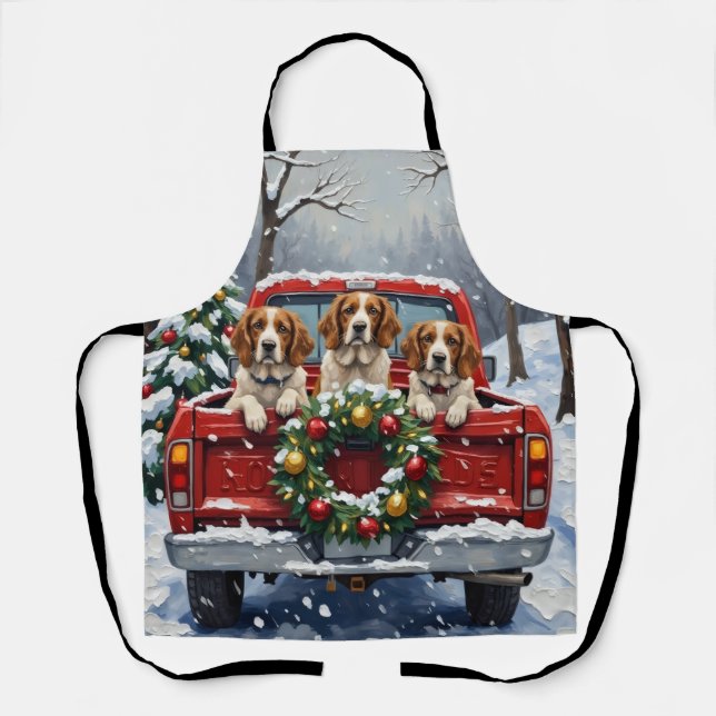 Tablier Brittany Spaniel Christmas Red Truck Holiday (Recto)
