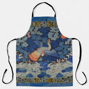 Tablier Broderie chinoise bleu d'oiseau Vintage
