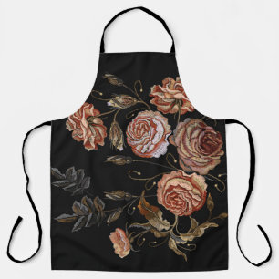 Tablier Broderie classique bourgeons vintages de motif ros