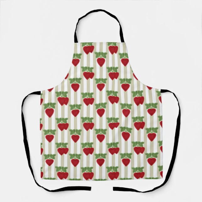 Tablier Broderie fraise sur fond rayé rétro  (Recto)