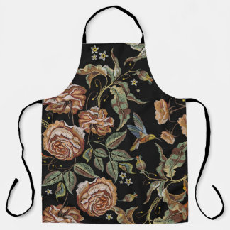 Tablier Broderie rose, Style Renaissance.