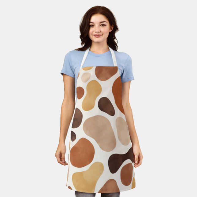 Tablier Brown Abstract Organic Shapes Print All-Over Print (Porté)