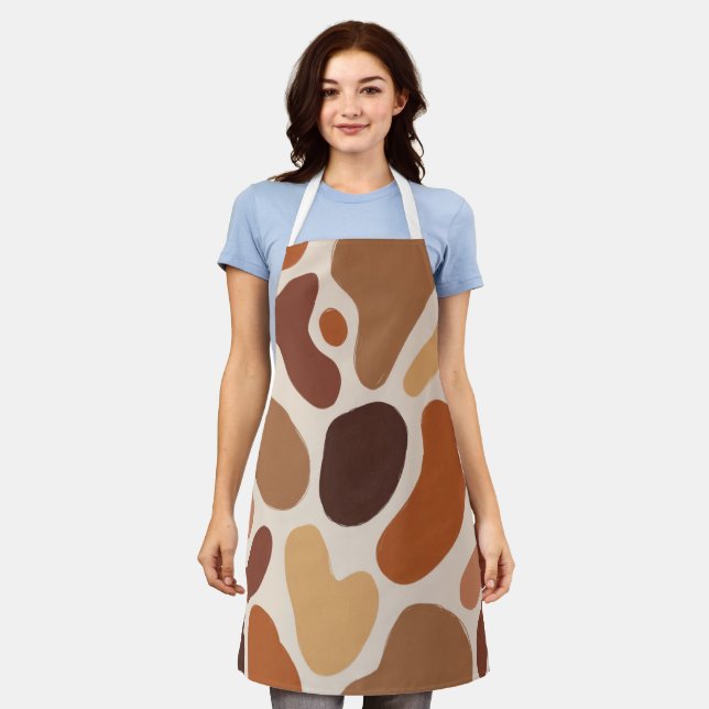 Tablier Brown Abstract Organic Shapes Print All-Over Print (Porté)