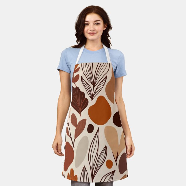 Tablier Brown Abstract Organic Shapes Print All-Over Print (Porté)