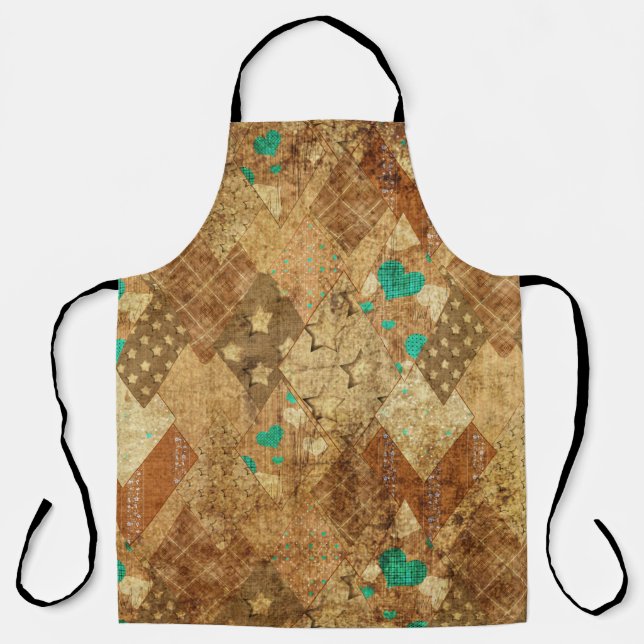 Tablier Brown Grunge Quilt Stars Coeurs (Recto)