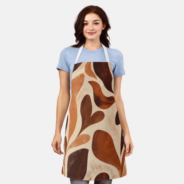 Tablier Brown Modern Art Flow Shapes All-Over Print Apron (Porté)