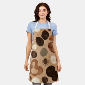 Tablier Brown Modern Art Flow Shapes All-Over Print Apron