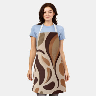 Tablier Brown Modern Art Flow Shapes All-Over Print Apron