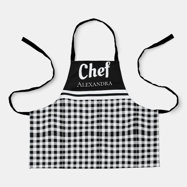 Tablier Buffalo, Chef Élégant Noir, Plaid Black White Apro (Recto)