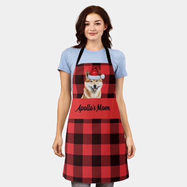Tablier Buffalo Plaid et Akita Inu Chien Noël (Porté)