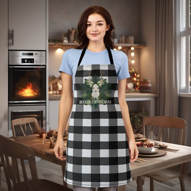 Tablier Buffalo Plaid Festin Reindeer Noël (Buffalo Plaid Festive Reindeer Christmas Apron)