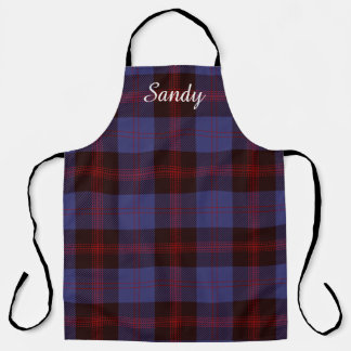 Tablier Buffalo plaid navy blue red monogram name