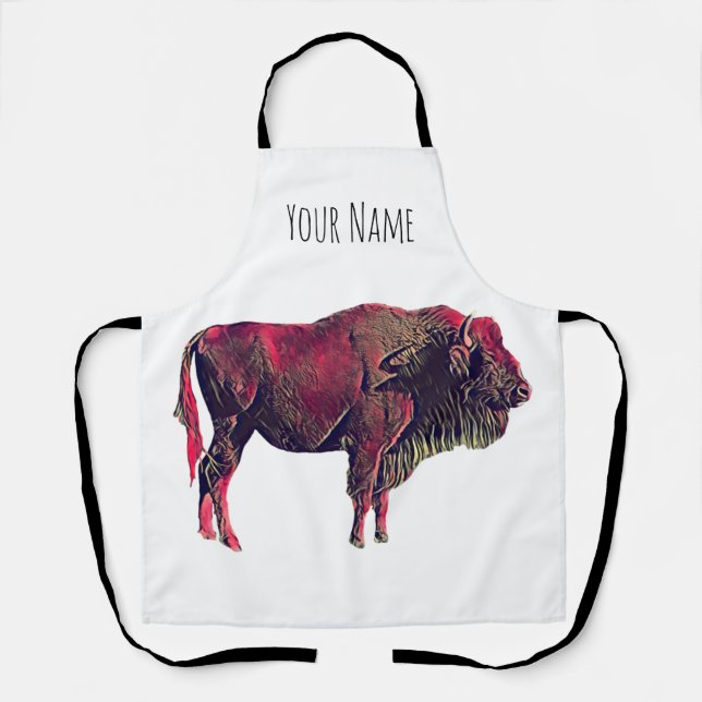 Tablier Buffalo Portrait Design pour bison ou animal sauva (Recto)