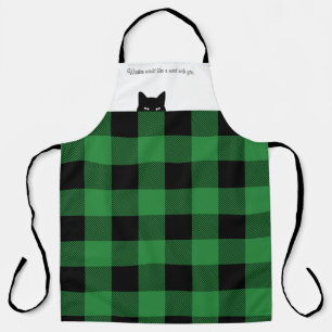 Tablier Buffle de chat sournois Check Green Plaid Apron