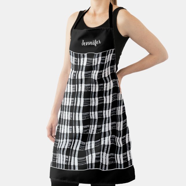 Tablier Buffle noir et blanc rustique plaid personnel (Insitu)