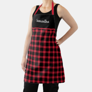 Tablier Buffle Noir Rustique Et Rouge Plaid Personnalisé 