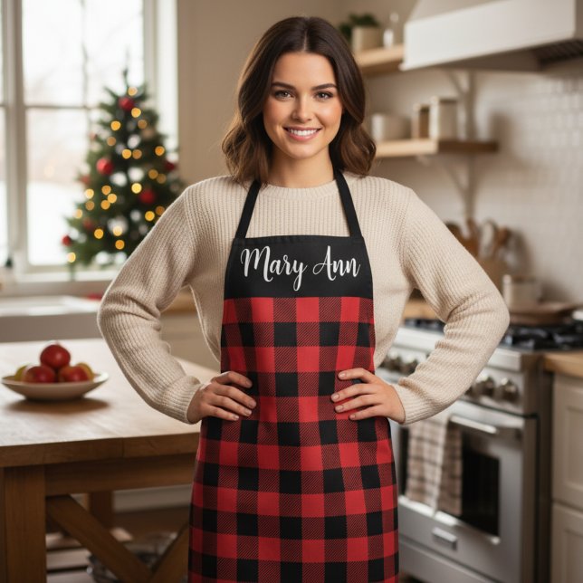 Tablier Buffle rouge et noir Plaid personnalisé (Red and Black Buffalo Plaid Custom Apron - Great for Holiday Baking!)