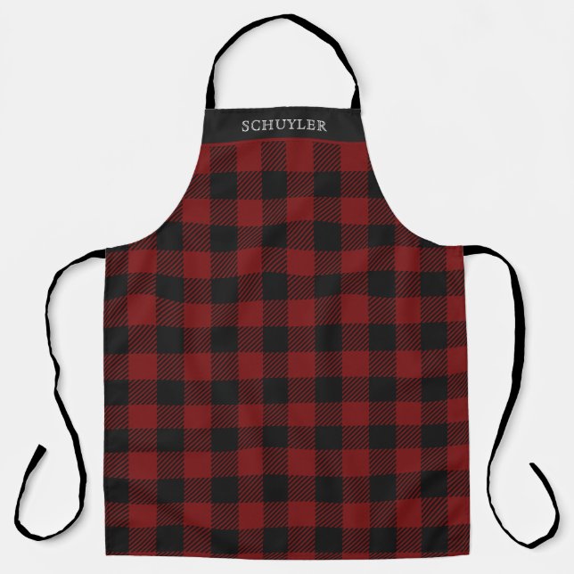 Tablier Buffle rouge rustique plaid hiver personnalisé (Recto)