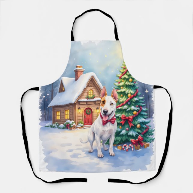 Tablier Bull Terrier Cozy Cottage Christmas Tree Art (Recto)