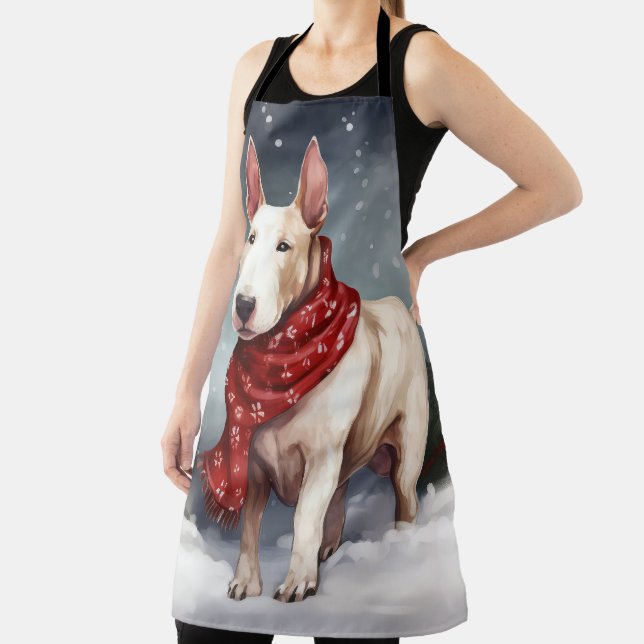 Tablier Bull Terrier dans la neige de Noël (Insitu)