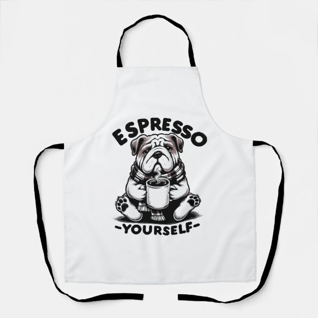 Tablier Bulldog au café chaud espresso (Recto)