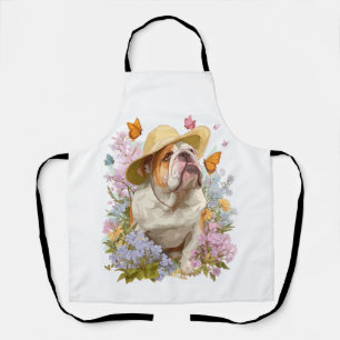 Tablier Bulldog de jardin � Chien drôle floral