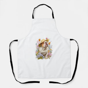 Tablier Bulldog de jardin � Chien drôle floral