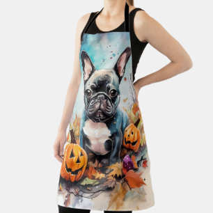 Tablier Bulldog français d'Halloween avec citrouilles effr