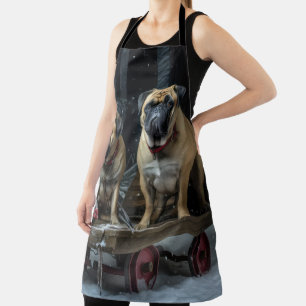 Tablier Bullmastiff décoration de Noël traîneau enneigé