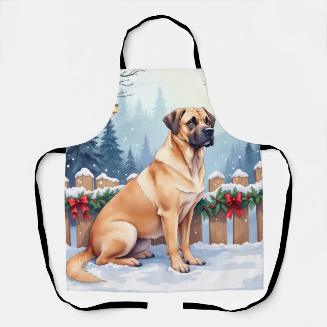 Tablier Bullmastiff Winter Forest Holly Christmas Art (Recto)