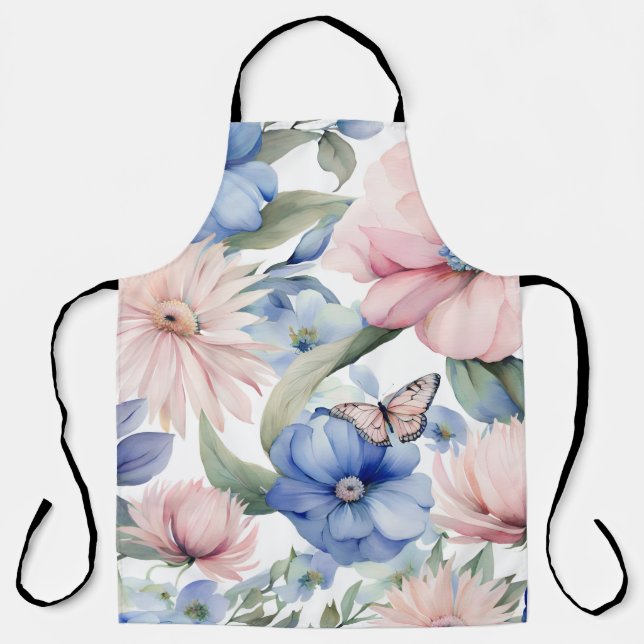 Tablier Bunch de fleurs rose et bleu classique (Recto)