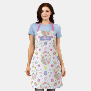 Tablier Bunnies de Pâques Motif Floral Monogramme Nom Apro