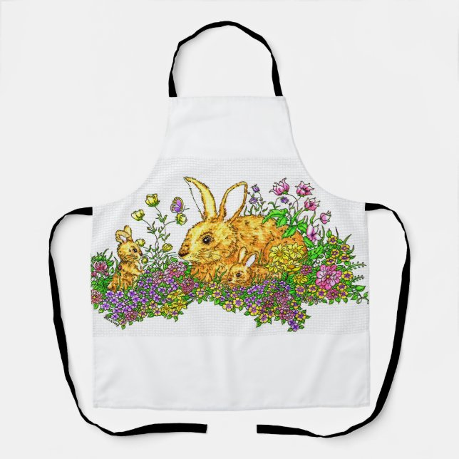 Tablier Bunnies Springtime dans un champ de fleurs (Recto)