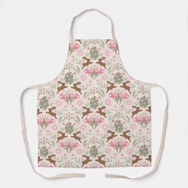 Tablier Bunny Pâques Pastel et Motif de fleurs (Recto)