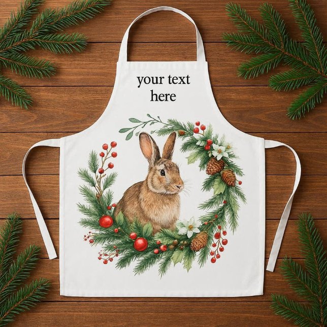 Tablier Bunny Rabbit and Christmas Wreath  (Consider personalizing this Christmas rabbit and wreath apron; it makes for a thoughtful gift)