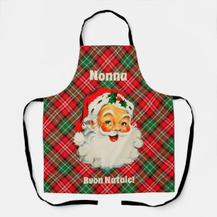 Tablier Buon Natale Italien Noël Père Noël Plaid Apron
