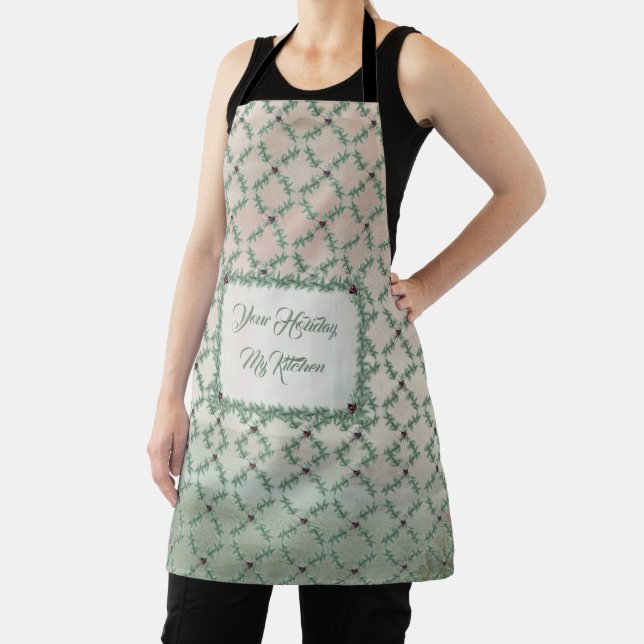Tablier Burgundy Berry Holly Pine Christmas Kitchen Apron (Insitu)