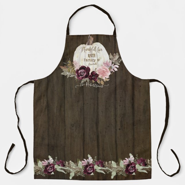 Tablier Burgundy Floral Fall Rustic Wood w White Citrouill (Recto)
