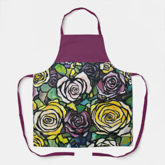 Tablier Burgundy Plum Rose Apron